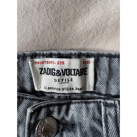 Zadig & Voltaire Womens Black 26 Evy Denim Cut Jeans Wide Leg Baggy Embroidered - Picture 6 of 12